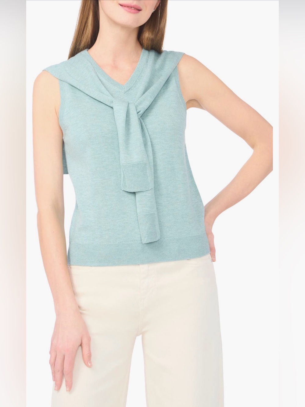 Halogen Tie Shoulder Sleeveless Sweater Size Large
